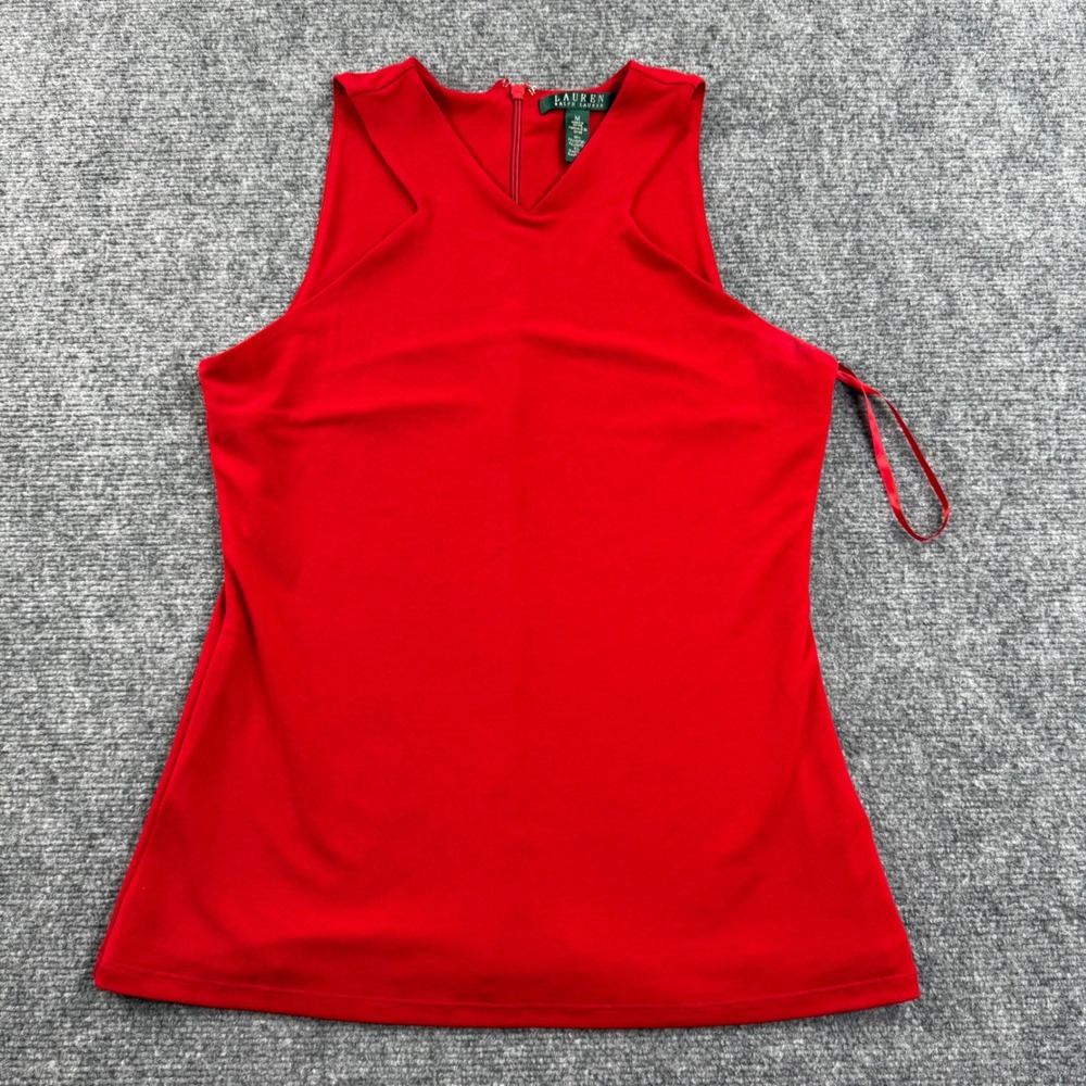 Lauren Ralph Lauren Tank Top M Red Sleeveless V-Neck Back Zip Stretch Women
